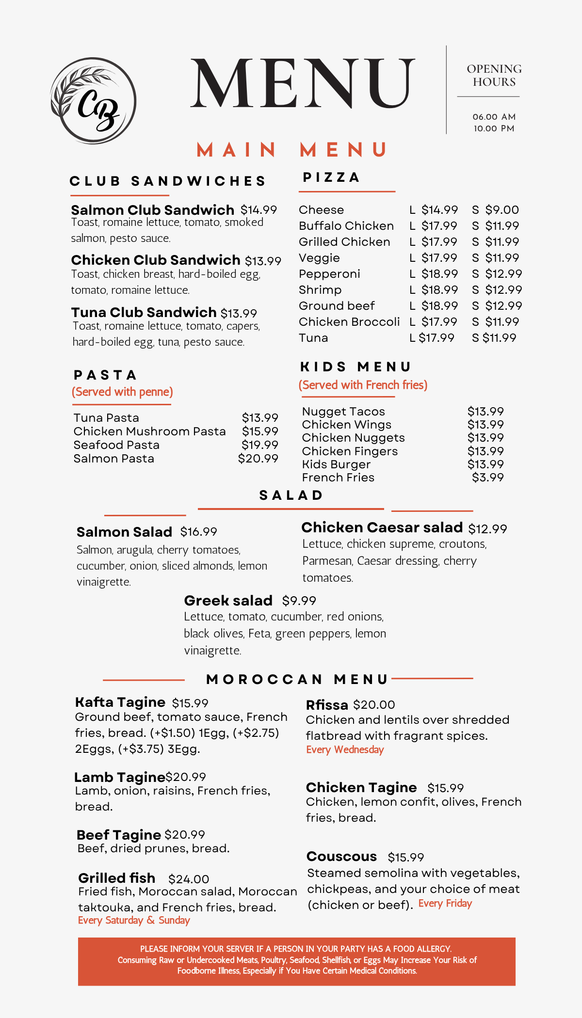 Casablanca The House of Pastry menu page 3