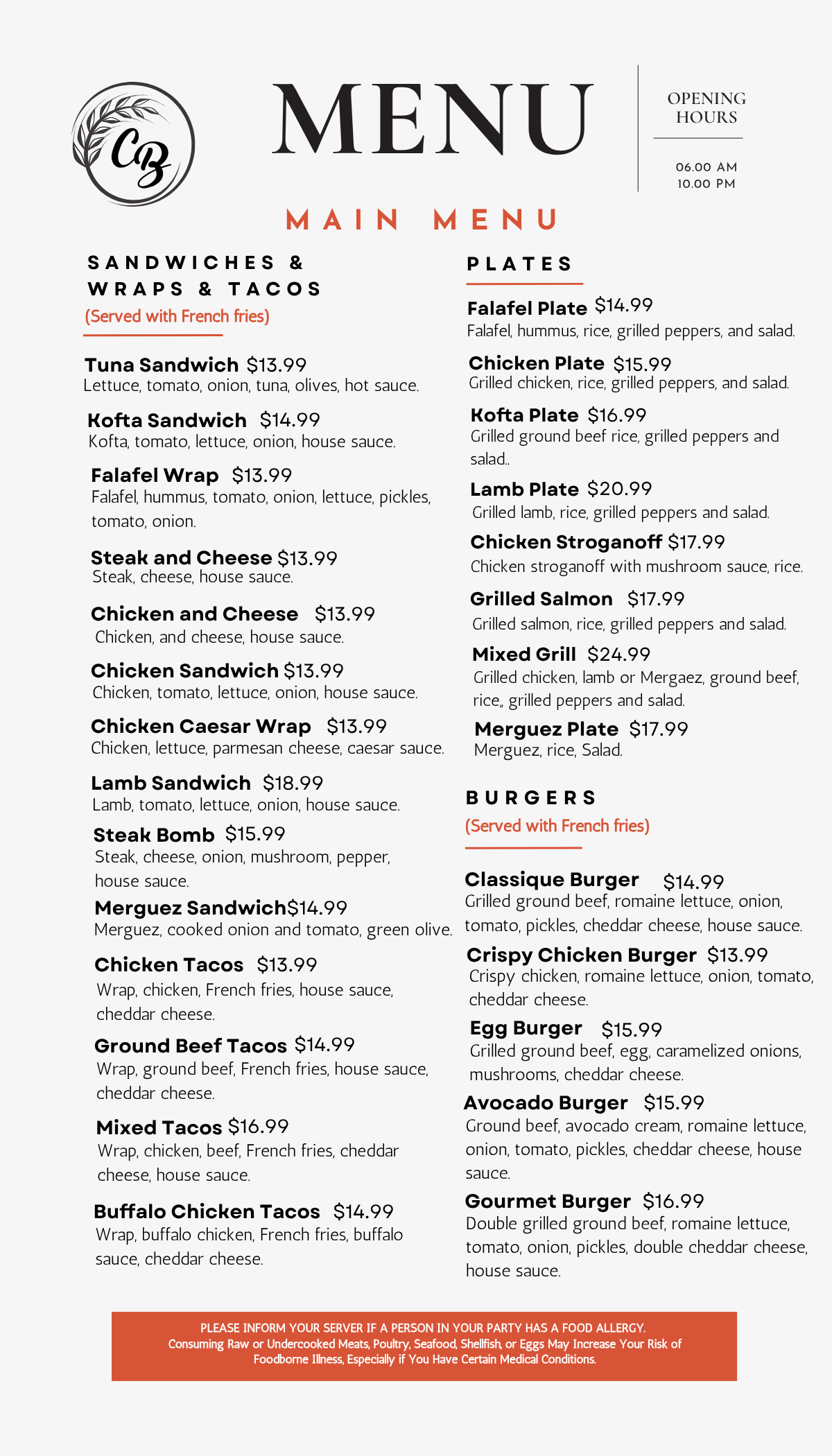 Casablanca The House of Pastry menu page 4